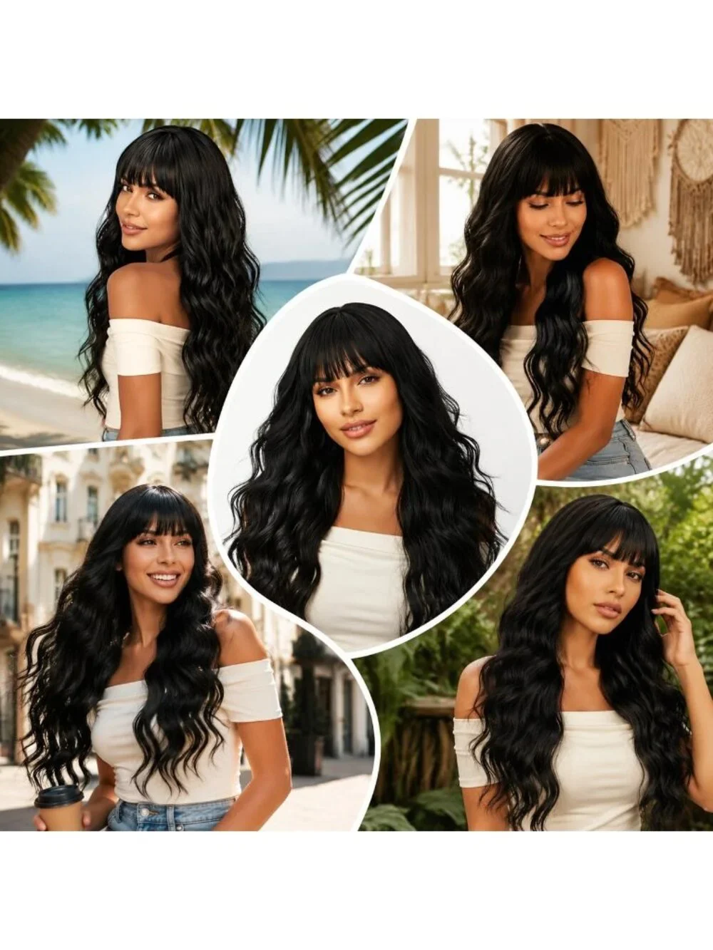 26 Inch Women's Black Soft Layered Wavy Curly Hair Wig with Natural Shine